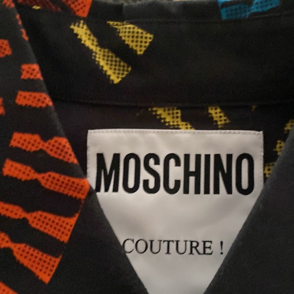 SuperCOOL Moschino long sleeve shirt. Black with multi color bootprint. 42-16.5 - Picture 2 of 4